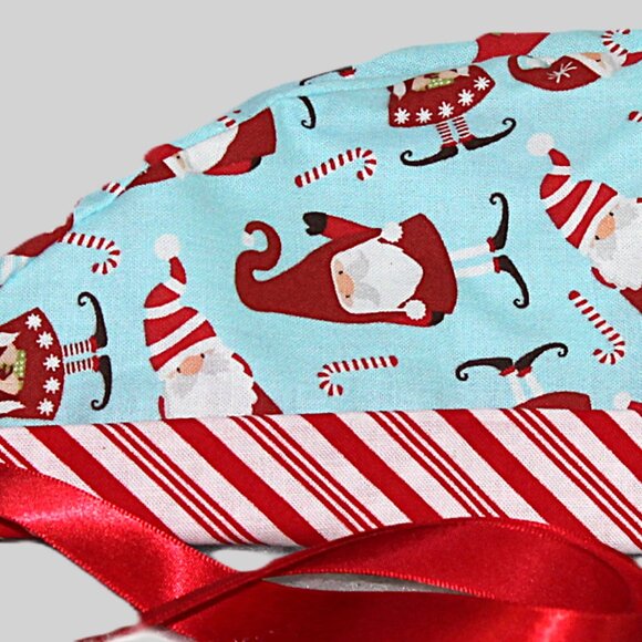 Womens Ponytail Scrub Cap Christmas Candy Cane Gnomes *Handmade - Picture 5 of 8